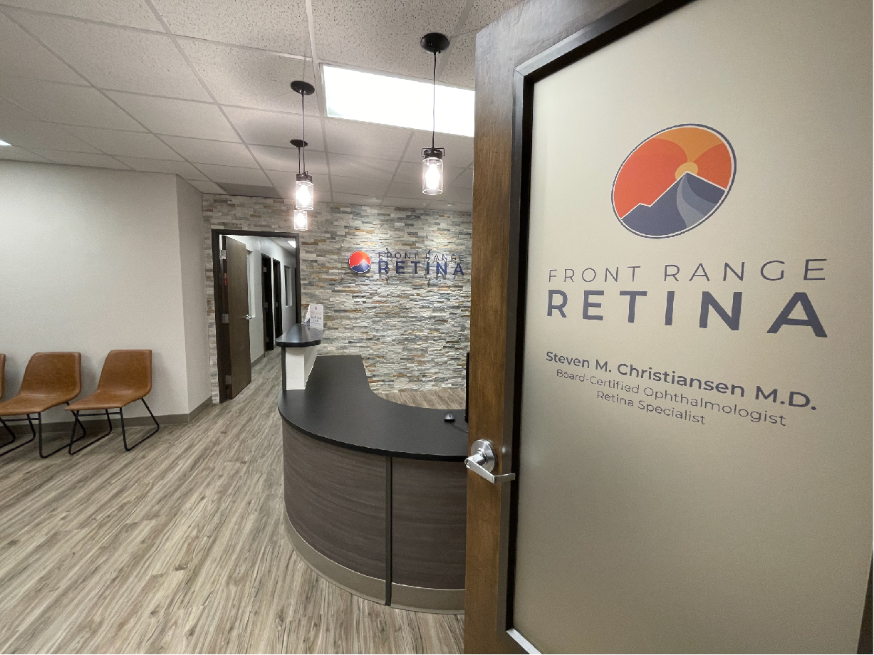Front Range Retina office lobby with branded reception desk